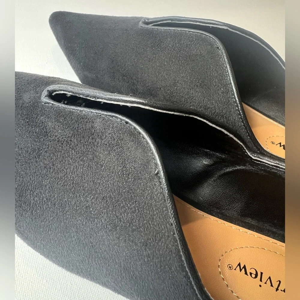 Comfortview Victorian Style Black Suede Women’s Slip-On Loafers Point Toe - Picture 6 of 7